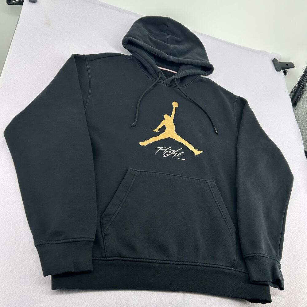 Mens Black Gold Nike Jordan Jumpman Flight Fleece Essential Baseline Hoodie Sz S - Picture 5 of 9